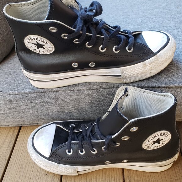 EUC CTAS Converse leather Eva Lift Jet Black A01015C (Youth 2) KICKS - Picture 5 of 9